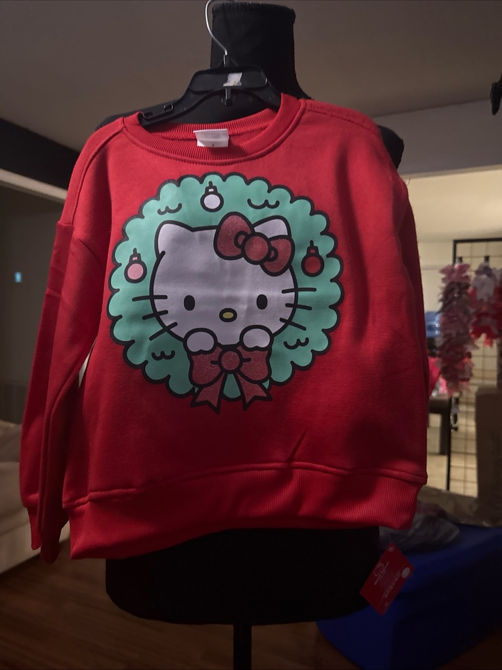 Hello Kitty Red Sweatshirt with Mint Green Wreath Graphic